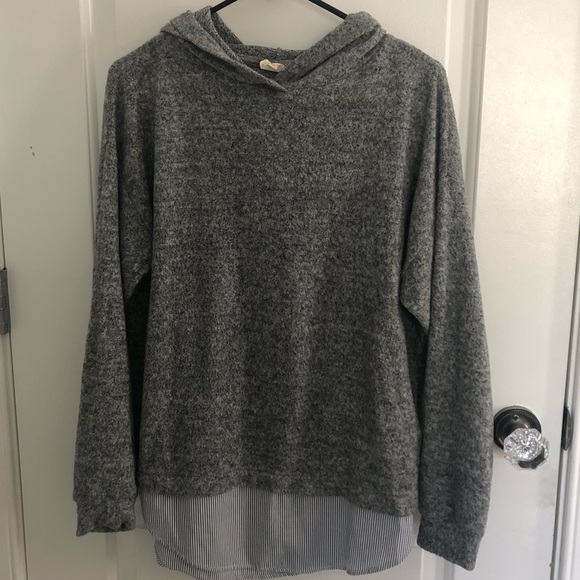 Grey Zara Sweater with hoodie and striped detail - Picture 1 of 4